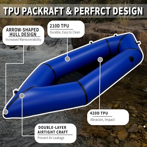 JUSTOOP Lightweight Packrafts, TPU Inflatable Kayak for Flat Water Rafting Camping Trip/Fishing/Water Adventures 1 Person/...