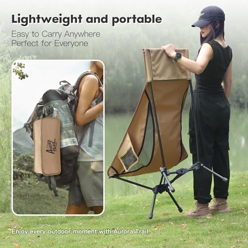AuroraTrail High Back Folding Camping Chair with Pillow – Lightweight Portable Outdoor Chair with Cup Holder & Carry Bag, ...