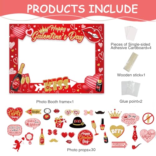 31pcs Galentines Day Decorations Party Photo Booth Props with Frame,Happy Galentines Day Party Decorations Galentines Back...