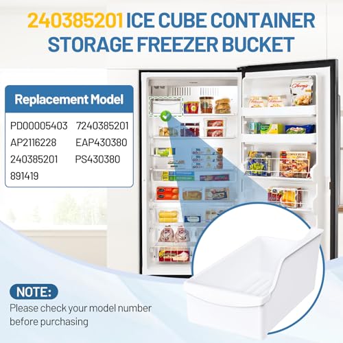 240385201 Ice Cube Container Storage Freezer Bucket Compatible with Frigidaire Kenmore Crosley Refrigerators Parts, Storag...