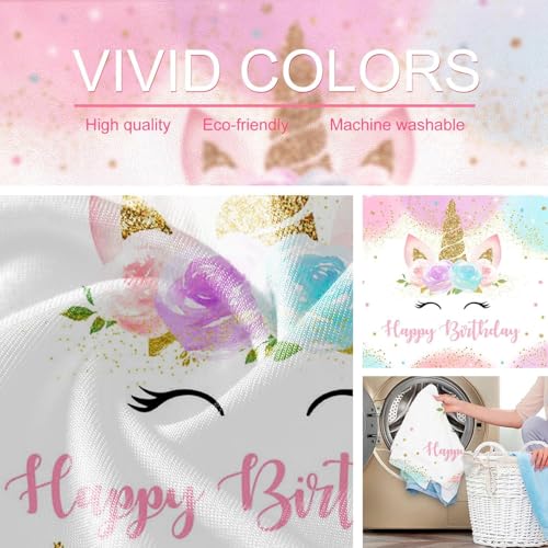 Mocsicka Unicorn Birthday Decorations Backdrop for Girls Party 6x4ft Pastel Rainbow Glitter Stars Dots Happy Birthday Bann...