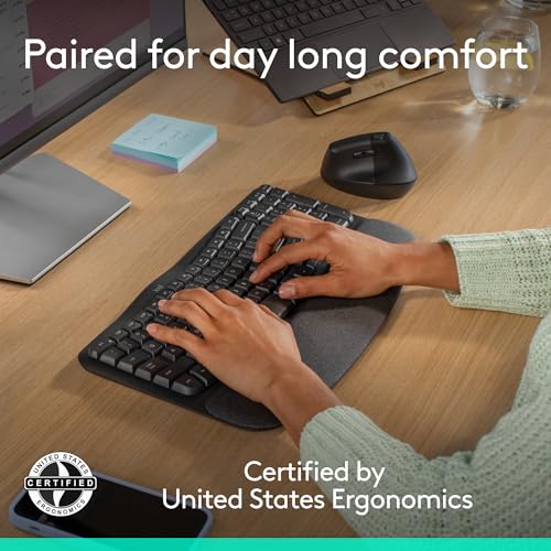 Logitech Wave Keys & Lift Vertical Mouse - Ergonomic Wireless Keyboard and Mouse Combo - with Cushioned Palm Rest, Easy-Sw...