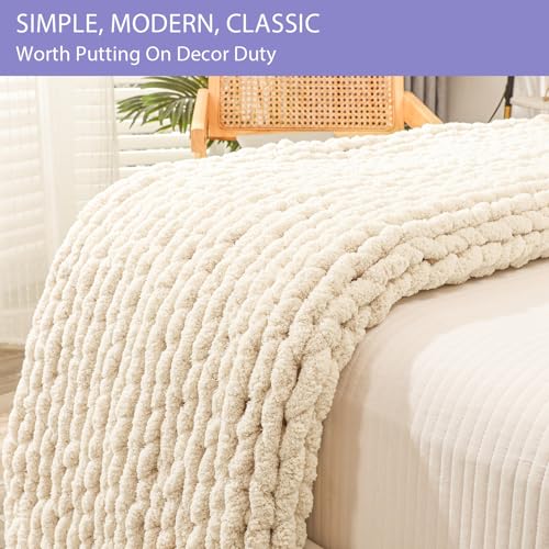 Bigacogo Chunky Knit Throw Blanket for Couch, 40x60 inches, 100% Hand Knitted with Thick Jumbo Chenille Yarn, Cozy Soft La...