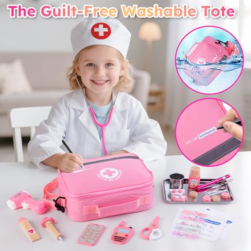 Sundaymot Doctor Kit for Girls, 34 Pcs Doctor kit for Toddlers 3-5 with Medical Storage Bag & Real Stethoscope Pretend Pla...