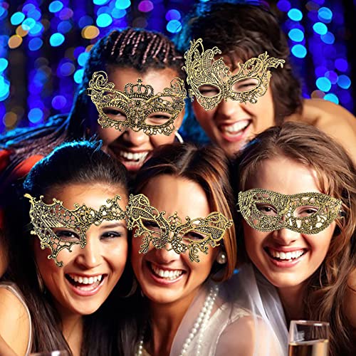 Huture 6 Packs Lace Masquerade Mask, Gold Lace Eye Patch for Women Mascarade Ball Sexy Lady Half Face Mask Fancy Dress Ven...