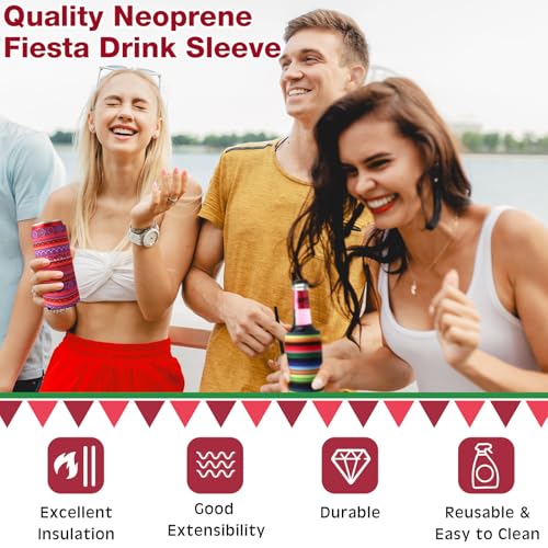 Nitial 16 Pcs Mexican Soda Cooler Sleeve Summer Neoprene Can Cover for 12 oz Beer Bottle Drink Sleeve Beverages Fiesta Par...