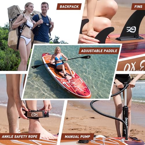 InnoExpo 11' Inflatable Stand Up Paddle Boards with Premium Accessories, Wide Stable SUP Paddle Board Design, Non-Slip Com...