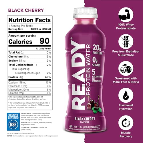 Ready® Clear Protein Water – 20g Whey Protein Isolate, Zero Sugar, Low-Calorie Sports Drink for Hydration & Recovery – Ele...