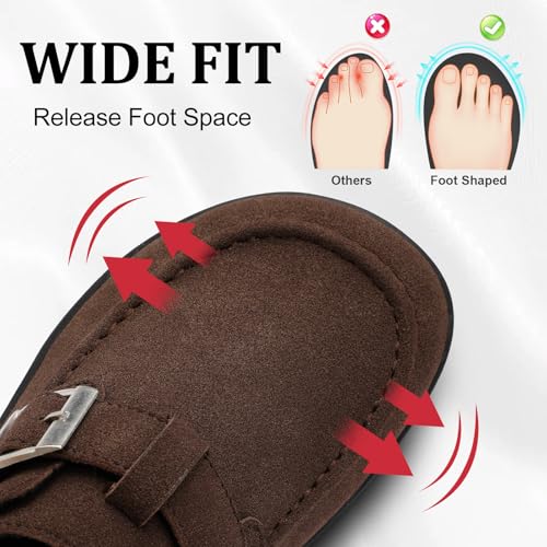 JOINFREE Womens Wide Suede Clogs Zero Drop Potato Shoes Diabetic Mules for Swollen Edema Comfort Slip on Clog Slippers wit...