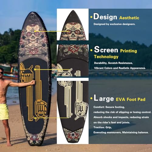 Inflatable Paddle Board 10'6''/11' Wide, Standup Paddle Board for Adults, with Premium SUP Accessories - 3 Fins, Adjustabl...