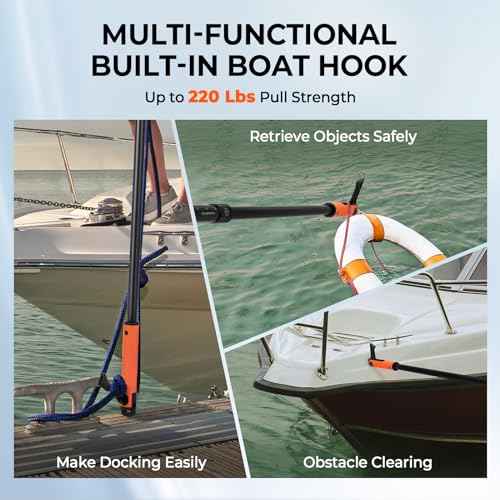 KastKing Brutus Folding Landing Net with Boat Hook, Foldable, Extendable, Lightweight & Strong, Multi-Functional Built-in Boat Hook, Non-Slip & Bright Orange TPR Handle, Two Nets Options