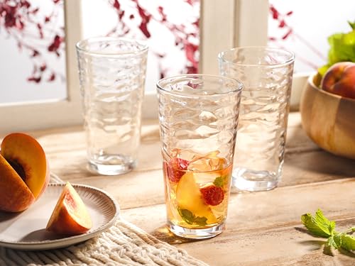 Glaver's Hammered Glass Cups. Cocktail Drinking Glasses Set of 6 Tall Kitchen Glasses, 17 oz Water Glassware For Bar, Juic...