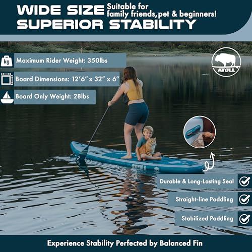 Atoll Inflatable Stand Up Paddle Board | Extra Wide SUP for Adults, Fishing, Touring & All-Around Adventure | Stable Paddl...
