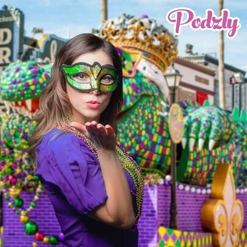 Podzly 144 Mardi Gras Beads Necklace Bulk Assortment - 33" Metallic, Bead Necklaces for Party - Dazzling Beads Necklaces f...