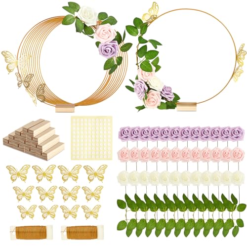 Vercraft 12 Set butterfly Metal Floral Hoop Table Centerpieces Include Metal Ring with Base 3D Butterfly Decoration, PE Fo...