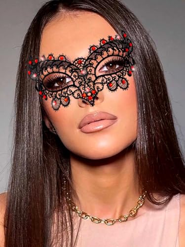 Tgirls Black Masquerade Mask for Women Rhinestone Lace Mask Costume Party