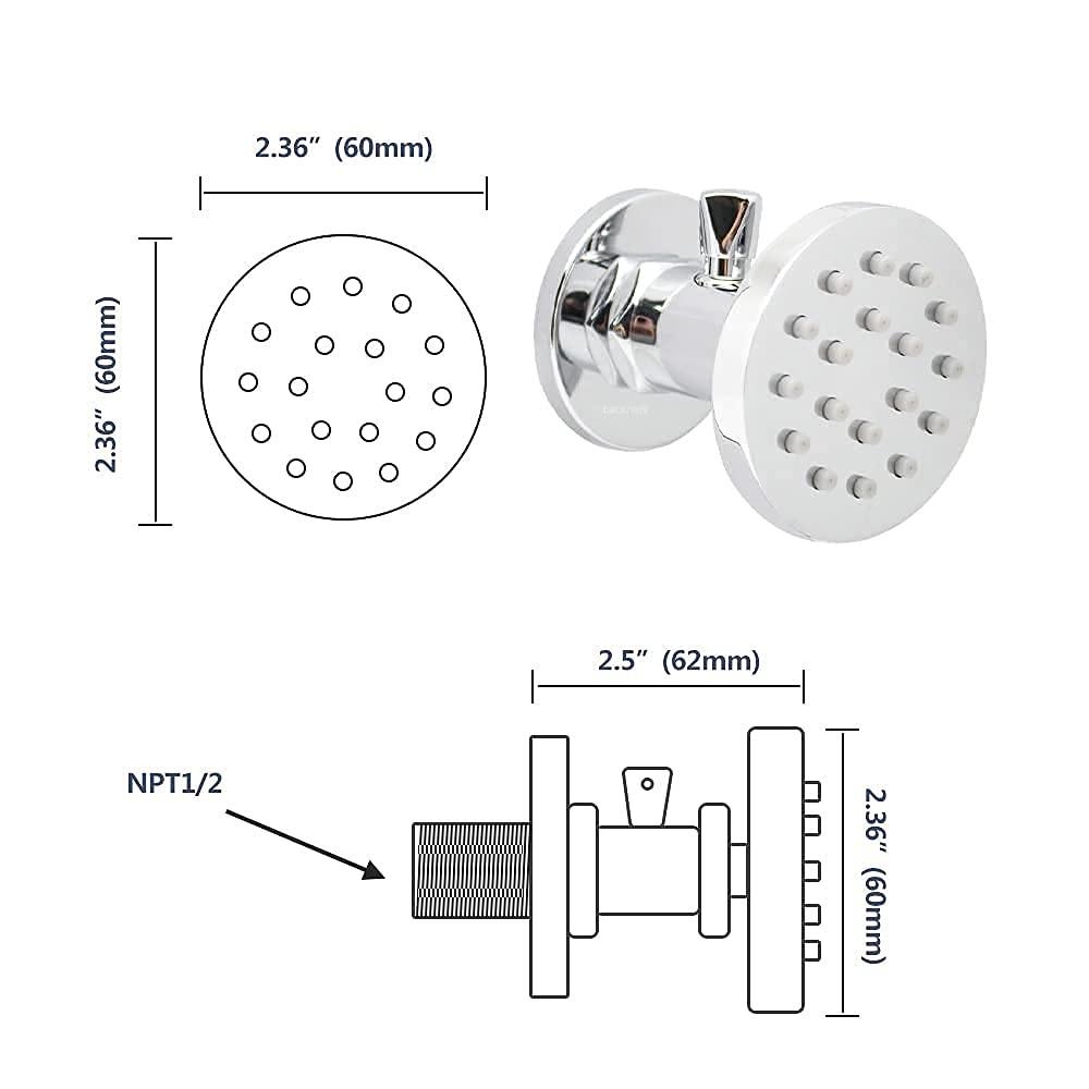 (Upgrade) Backnets Shower Body Spray with On Off Solid Brass Round Shower Jets 6 PCS Massage Showerhead Wall Nozzle, Flow Can Be Controlled, Independent Switch Sprayer (6PCS, Polished Chrome)