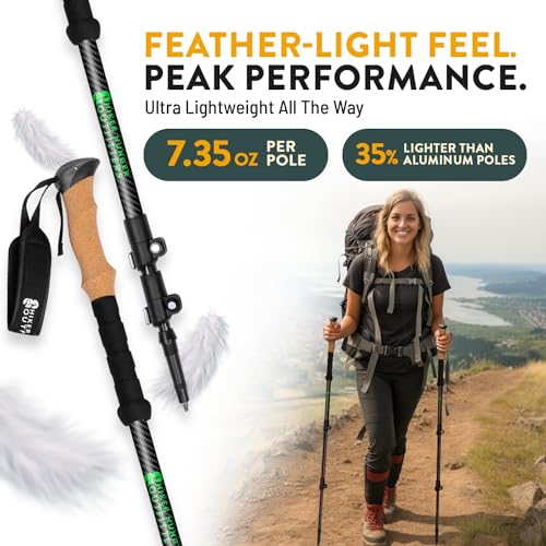 Lightweight Collapsible Trekking Poles for Kids (Pink) & Carbon Fiber Aluminum Walking Sticks with Cork Grips (Black) with...