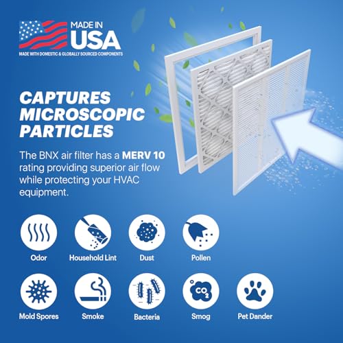 Bnx Trufilter 20X20X1 Merv 10 (2-Pack) Ac Furnace Air Filter - Made In Usa - Pleated Air Conditioner Hvac Ac Furnace Filters - R