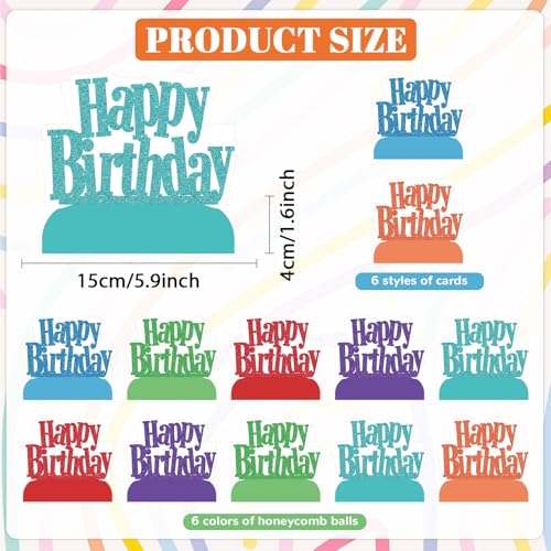 12Pcs Happy Birthday Centerpieces Colorful Birthday Party Decorations Glitter Happy Birthdays Table Honeycomb Centerpieces...