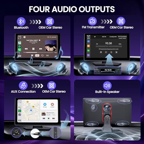 TECXERLLON 9.0'' Wireless Carplay Screen for Car with 4K Dash Cam & 1080P Backup Camera, Touchscreen Car Stereo with Carpl...