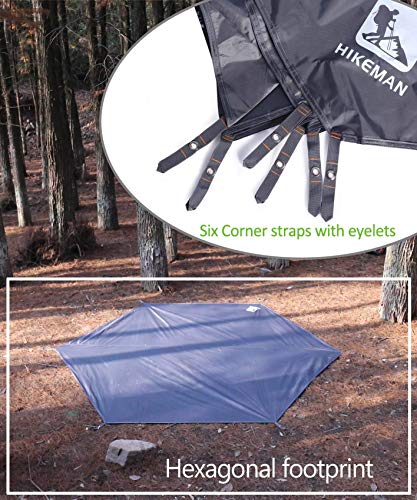 Hikeman Hexagonal Tent Footprint,1-4 Person Ultralight Waterproof Tent Tarp Ground Sheet Mat with 6 Tent Stakes for Campin...