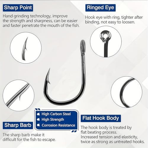300 PCS Fishing Hooks with Holes, 10 Sizes (3# to 12#) Carbon Steel Sharp Fish Hooks for Freshwater Saltwater Fishing, Ass...
