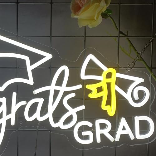 Congrats Grad Neon Sign Congrats Neon Lights Signs for Wall Decor with Dimmable Backdrop LED Light Up Signs for Party, Pho...