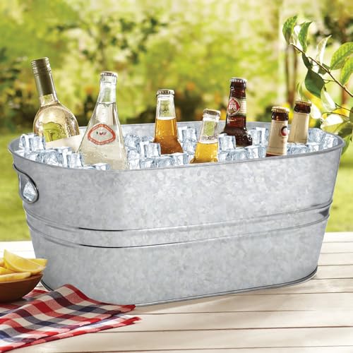 2 Pack 3 Gallon Galvanized Tub Ice Buckets for Parties Portable Beverage Tub Champagne Bucket Metal Ice Buckets for Cockta...