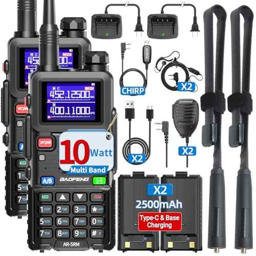 BAOFENG Ham Radio Handheld Long Range 5RM 10W Walkie Talkies Rechargeable Battery NOAA Weather Receiver Two Way Radio with USB-C Charger,Tactical Antenna for Hunting Hiking,2 Pack