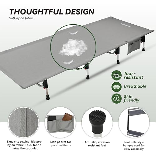 MARCHWAY Lightweight Folding Tent Camping Cot Bed with Lever Lock, Easy Setup Portable Compact for Outdoor Travel, Huntin...