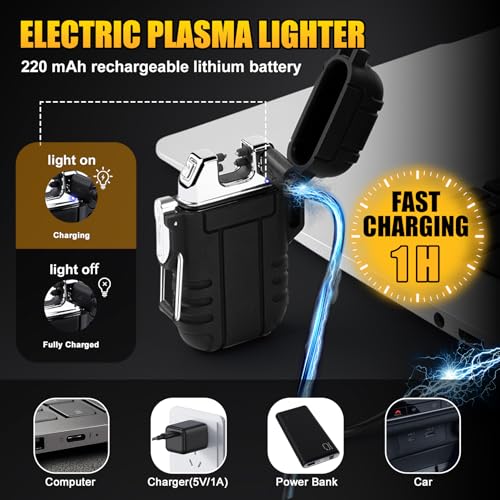 LcFun Electric Lighter Windproof Dual Arc USB Rechargeable Flameless Plasma Lighters Waterproof Matches for Camping Hiking...
