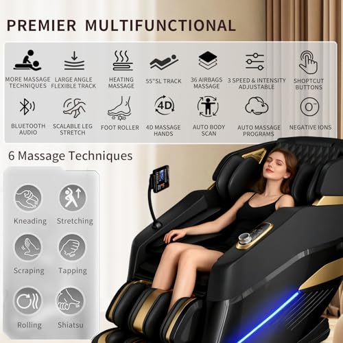Massage Chair Full Body,Zero Gravity 3D SL-Track Shiatsu Massage Recliner Chair Built-in Heat System Airbag Massage with B...