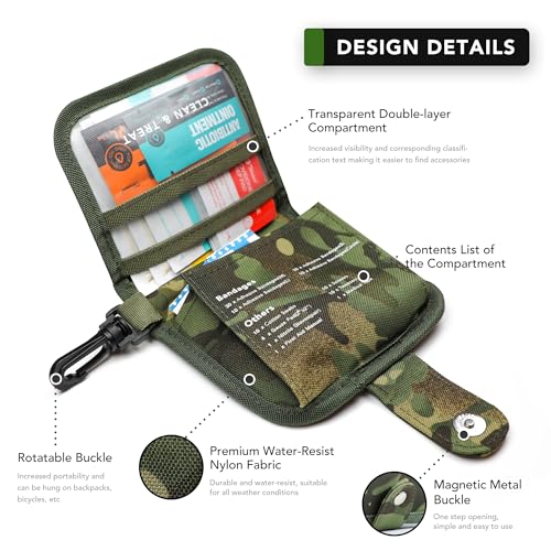 Small First Aid Kit, 100 Pieces Water-Resistant Well Organzied Pouch with Rotatable Buckle - Ideal for Outdoor, Travel, Bi...
