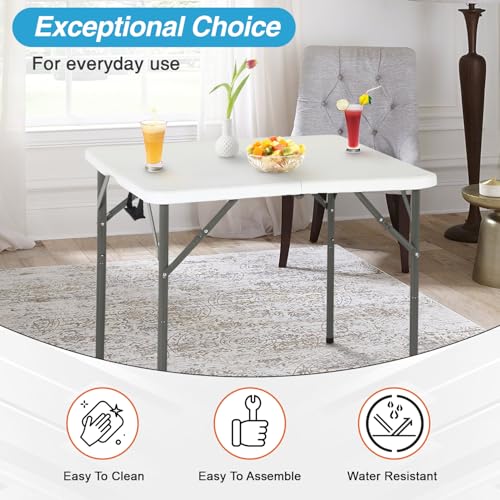 FDW 34" Folding Card Table Plastic Table Portable Square Height Dining Table Perfect for Party and Parties Backyard Event...