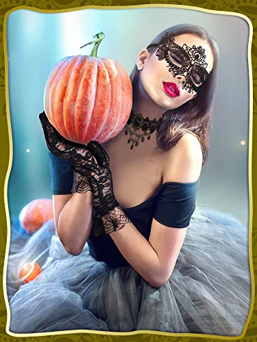 Boao Halloween Masquerade Costume Set for Women, Lace Masquerade Mask Gloves Gothic Choker Necklace Cosplay Accessories