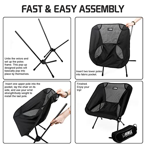HIBLE Carbon Fiber Folding Camping Chair, Ultra-Light Portable Camp Chair for Hiking, Beach, Fishing, Stable Backpacking C...