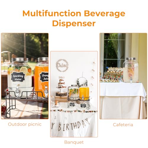 Waymind 1 Gallon Glass Drink Dispensers, 2 Pack Clear Beverage Dispenser with Stand and Spigot for Parties, Drink Dispense...