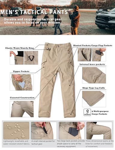 Hiwise Men's Ripstop Tactical Pants Water Resistant Stretch Cargo Pants Lightweight EDC Hiking Work Pants