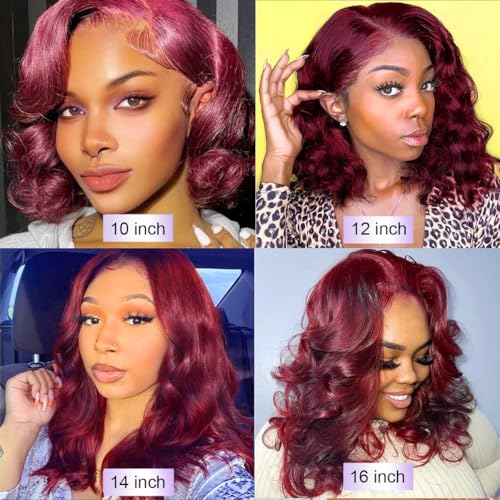 14 Inch Burgundy Bob Wig Human Hair 13x6 99j Burgundy Lace Front Wigs Human Hair Bob Wigs For Black Women 200% Density 99j 13x6 Hd Transparent Lace Front Body Wave Wigs Pre Plucked Pre Cut
