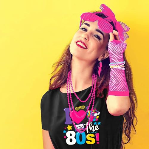 80s Outfit Women Costume Accessories Set T Shirt Shorts Tutu Skirt Neno Party Leg Warmers Headband