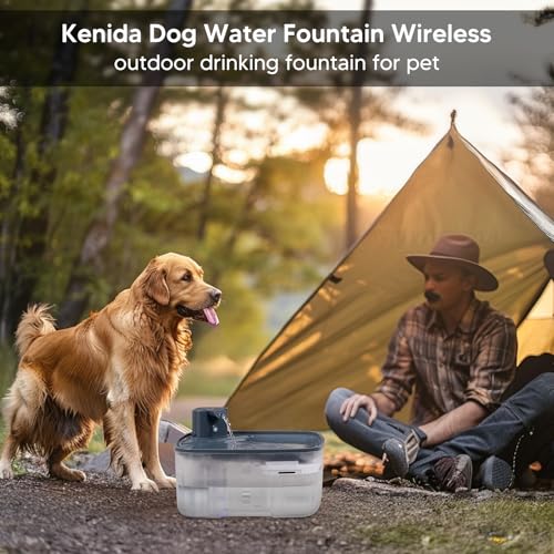 Kenida Dog Water Fountain Wireless,2.1GAL/8L Large Dog Water Fountain Battery Operated, Dog Fountain Water Bowl with Senso...