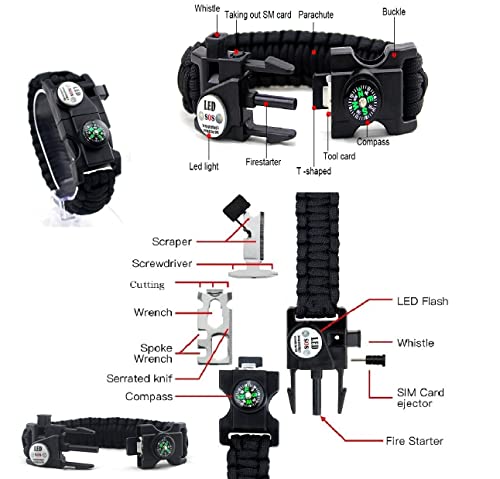 GALAXYLENSE Galaxy 21 in 1 Survival Bracelet, Paracord Emergency Outdoor Sports Wristband Kit Waterproof Compass, SOS LED ...