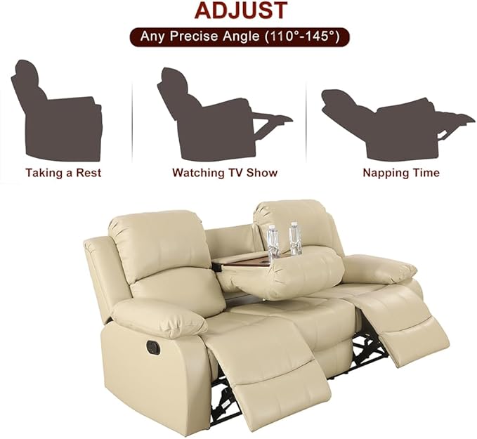 A Ainehome Living Room Furniture Set Leather Recliner Sofa Set Loveseat Chair Furniture Sofa Set for Living Room/Small Space/Rv/House/Office/Theater Seating (A-Beige Leather,Sofa(3seater))