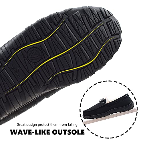 VLLy Mens Moccasin Slippers with Memory Foam Arch Support, Non Slip Rubber Sole House Shoes for Men Machine Washable Warm ...
