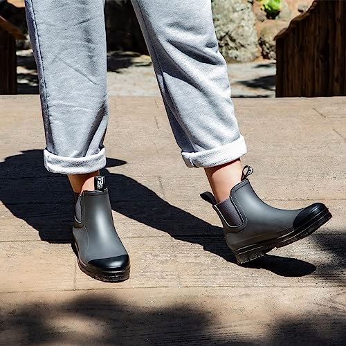 HISEA Women's Short Rain Boots Fashion Waterproof Chelsea Boots Ankle Garden Shoes for Ladies Non Slip Outdoor Work Bootie...