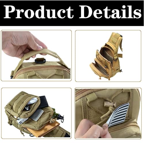 LUYEJKO Tactical Sling Bag for Men，Tactical Shoulder Bag，Small Tactical Bag for Men (Khaki)