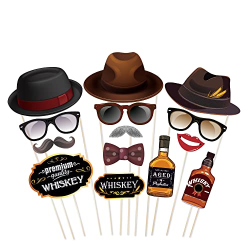 Qpout 30pcs Whiskey Party Photo Booth Props with Sticks, Oktoberfest Photo Booth Props, Men Women Holiday Whiskey Beer Bar...