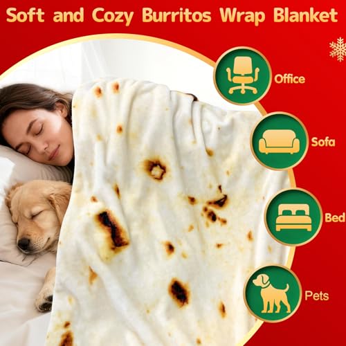 CASOFU Burrito Tortilla Throw Blanket 71 inches for Adult Kids, Novelty Tortilla Wrap Blanket Funny Gifts for Women Men Te...