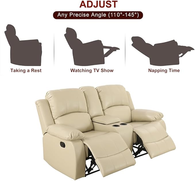 A Ainehome Living Room Furniture Set Leather Recliner Sofa Set Loveseat Chair Furniture Sofa Set for Living Room/Small Space/Rv/House/Office/Theater Seating (A-Beige Leather, Loveseat)